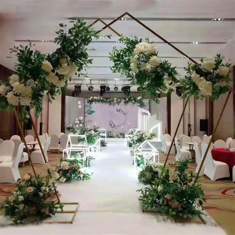 ヨーロッパの結婚式のアーチメタル鍛造人工花柄の六角形の五角幾何学鉄棚DIYパーティーシーンレイアウト小道具DE234J