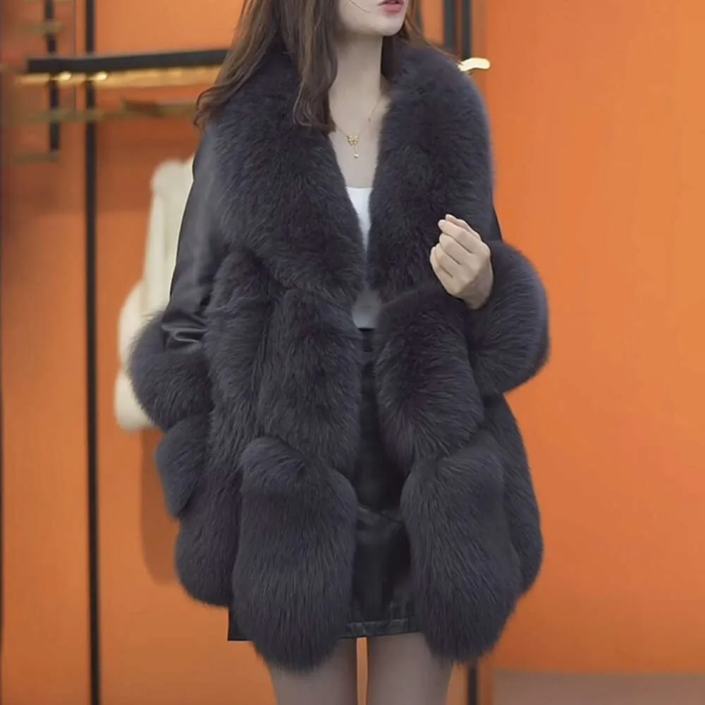 Autumn and Winter New Fur Coat Women's Cotton Thickened 2023 Winter High Grade Slim Fit Fox Fur Plush Coat
