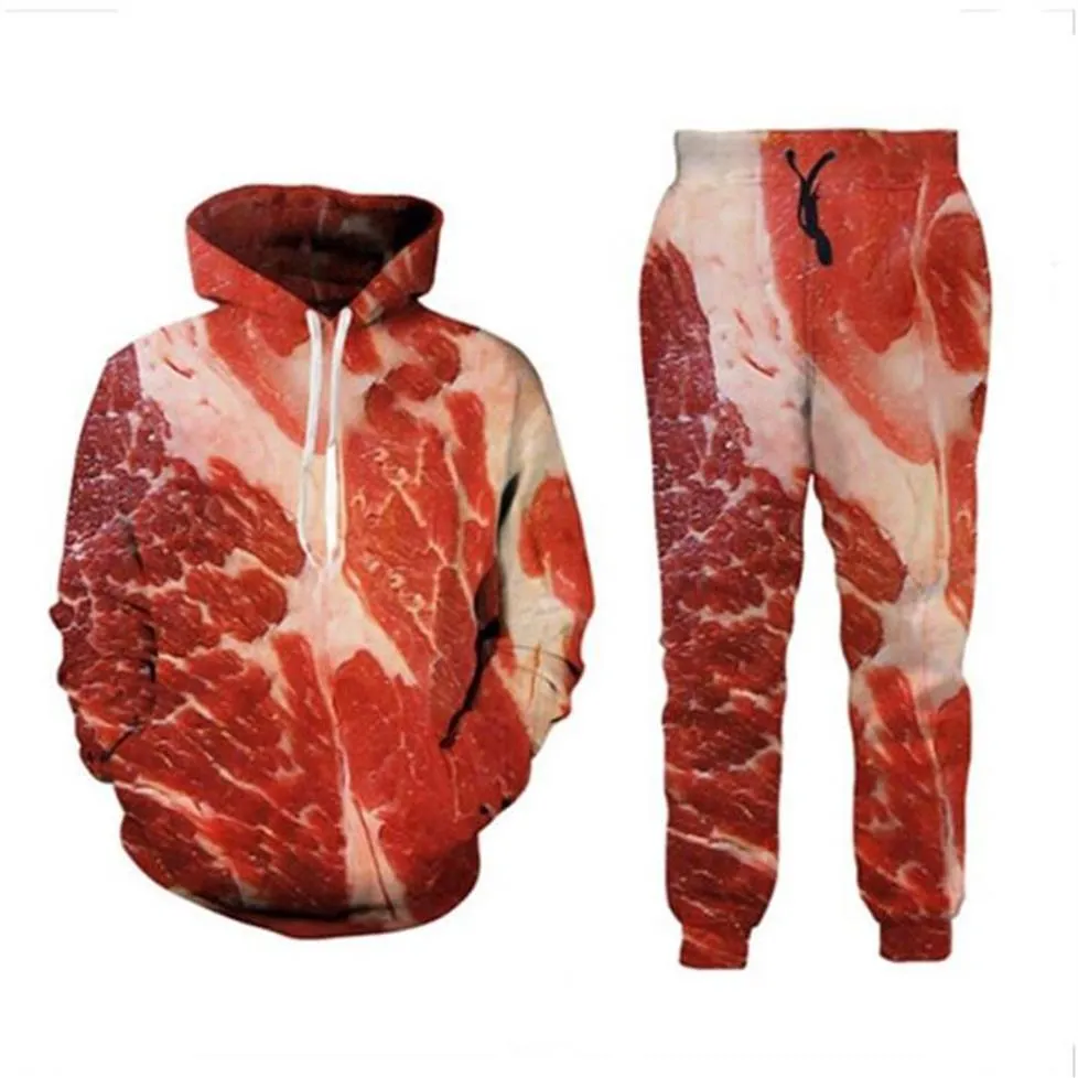 Novos homens mulheres carne carne engraçado impressão 3d moda treino hip hop calças hoodies t013260z