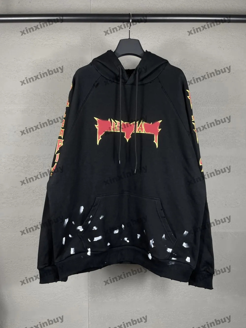 xinxinbuy män designer hoodie tröja paris förstörda brev graffiti kvinnor svart aprikos gul vit m-2xl