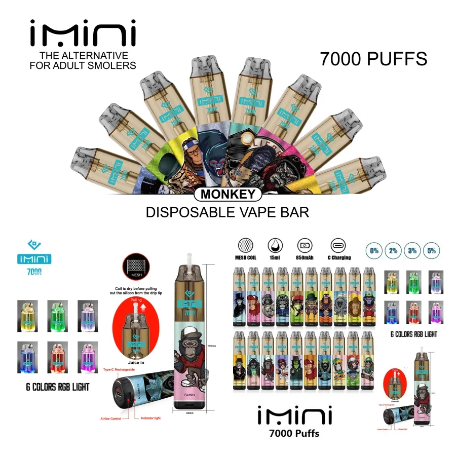 Vape kalem imini toptan hava parıltı patlaması 7000puffs 15ml şarj edilebilir