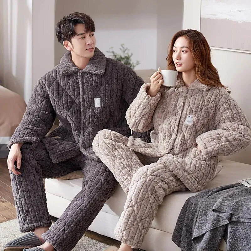 Indumenti da notte da uomo Pigiama coreano da coppia Cardigan invernale Cerniera Flanella ispessita e Pile di corallo da donna Completo da casa Pigiama Para Parejas