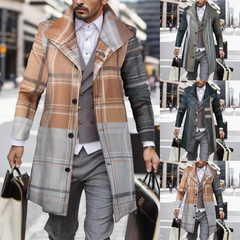 Men's Jackets Shirts Trading Winter Mens Co 3d Digital Lapel Plaid Printed Woolen Jacket Coat Soft Autumn Long For Medium Men