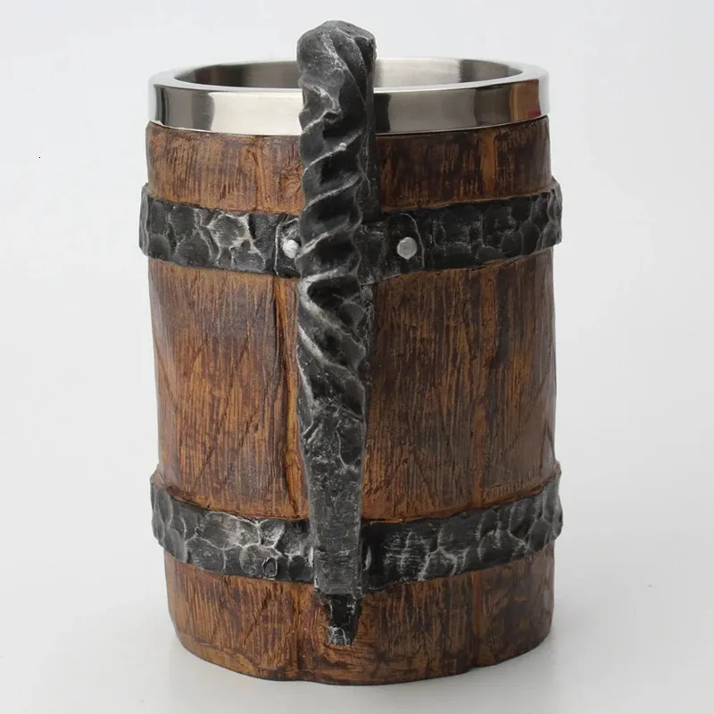 Tassen Holzfass Bierkrug Eimerförmiges Trinkgeschirr mit Griff Edelstahl Double H58C 231013