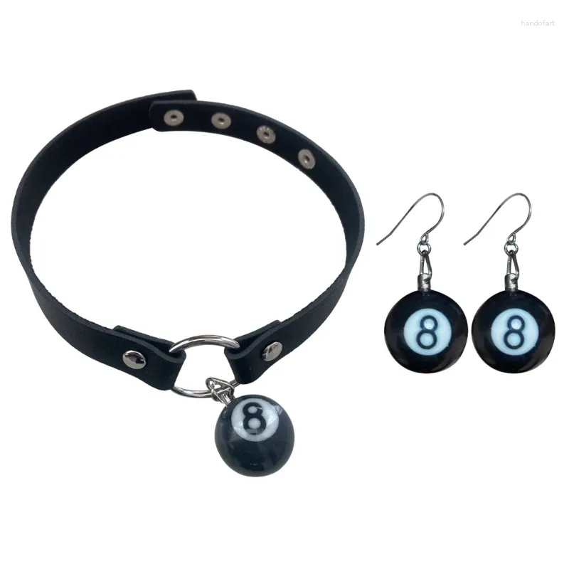 Collana girocollo con chiusura di tendenza per streetwear Goth Black Ball Lettera 8 / Ear Drop Women