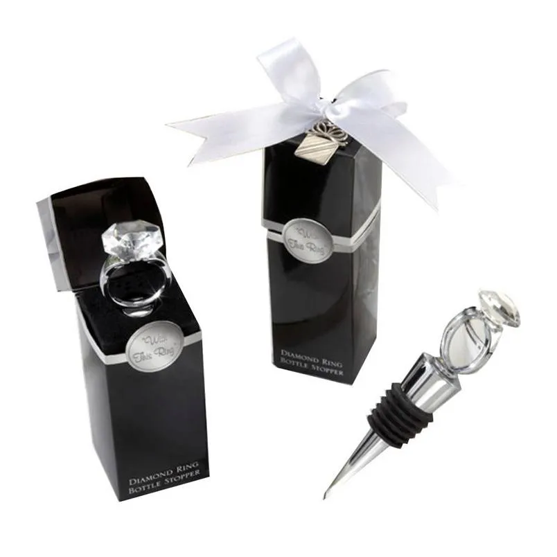 Bar Tools Crystal Diamond Ring Wine Stoppers Home Kitchen Tool Champagne Bottle Stopper Wedding Guest Gift Present Box Packaging Drop DHMF7