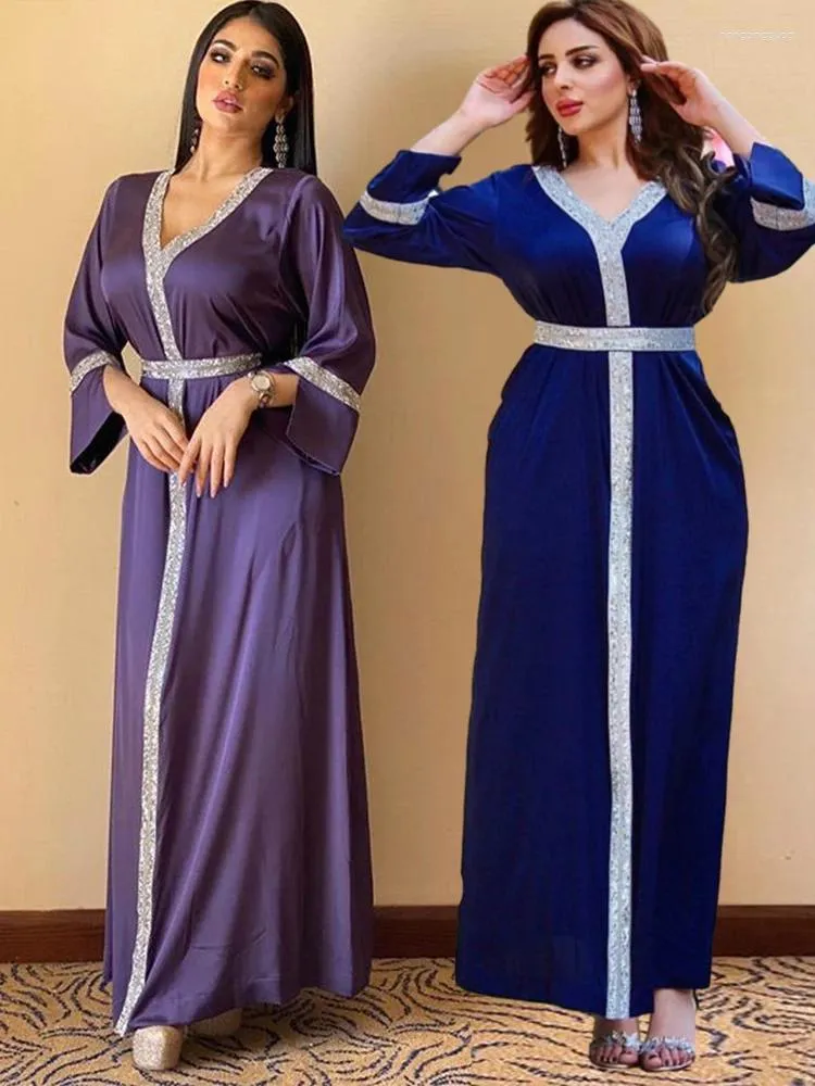 Etnische kleding herfst feestjurk voor vrouwen moslim abaya arabisch maxi pailletten diamant lange mouw islamitische gewaad Marokkaanse kaftan jurk
