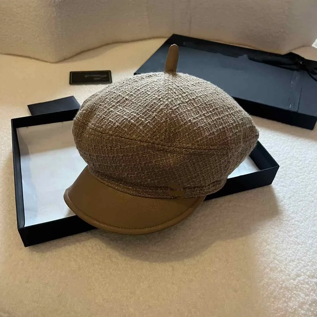 Artículo de moda, sombrero militar de lengua de pato de lana nueva de otoño e invierno con ala de cuero lavado