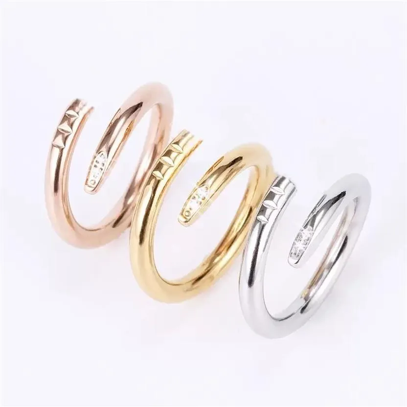 Pierścienie paznokci miłosne Pierścień projektant biżuterii Tytanium stal Rose złoto srebrny diament CZ Rozmiar Fashion Class