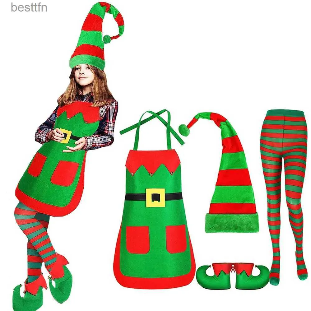 Themenkostüm 2023 Neues Weihnachts Weihnachtsmann Com Come Green Elf Cosplay Anzug Familie Karnevalsparty Neujahr Küche Schürze Hut Kleidung Setl231013