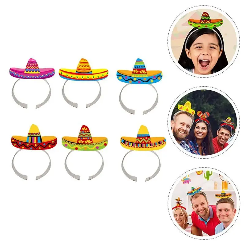 넓은 가슴 모자 버킷 모자 6pcs sombero headbands 파티 멕시코 모자와 헤드 밴드 축제 헤드 밴드 장식 231013