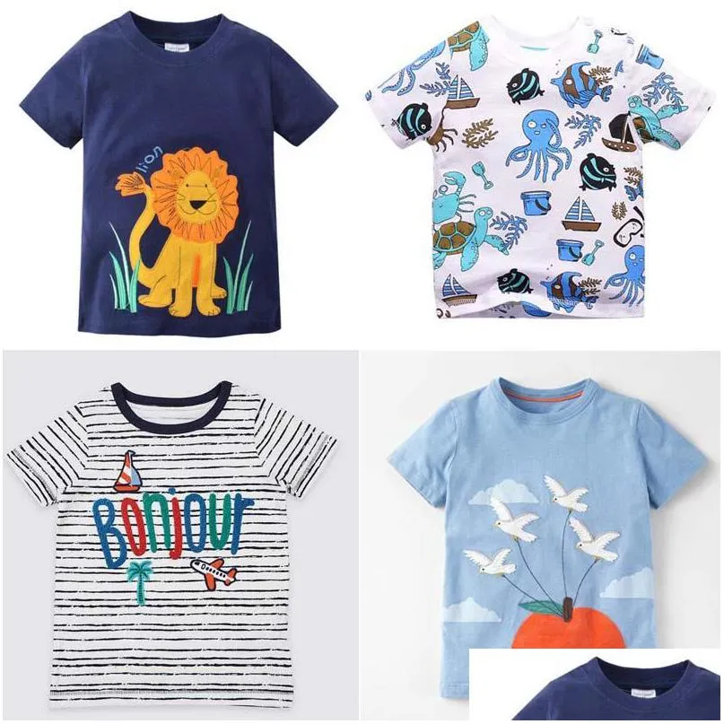 T-Shirts 14 Stil Kinderkleidung T-Shirt Jungen Mädchen 100 % Baumwolle Kurzarm Cartoon Dinosaurier Löwe Buchstaben Sommer Baby, Kinder Mutterschaft Bab Dhp0I