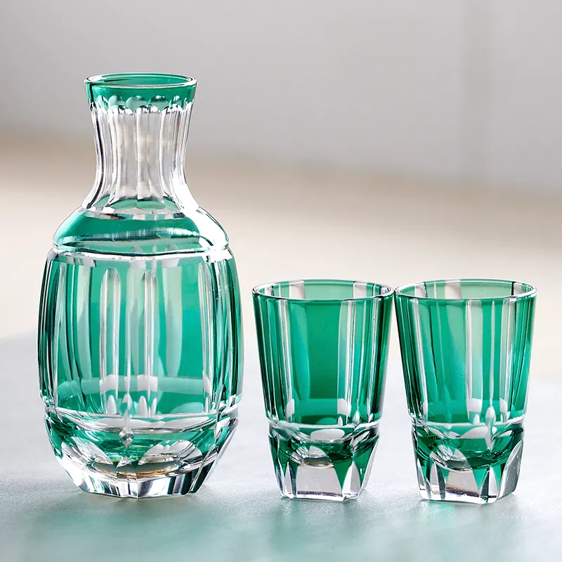 Green Bamboo Whiskey Water Vodka Glasses Japan Edo Kiriko Glass Hand Cut To Clear Crystal Rocks Glass Cup Drinking Drinkware