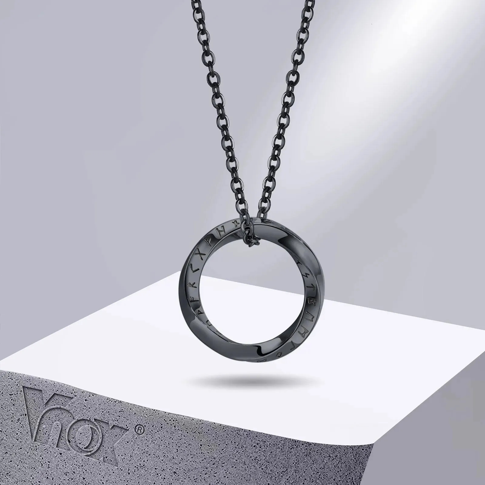 Sautoirs Vnox Trendy Norse Viking Colliers pour hommes en acier inoxydable Mobius rond pendentif collier mâle cadeau bijoux 231013