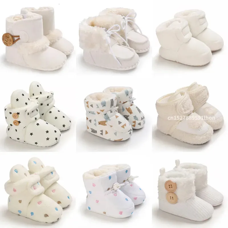 Stövlar 2023 Autumn Winter baby spädbarn flickor pojkar varma modeskor med fuzzy bollar första vandrare barn 0 18m 231012