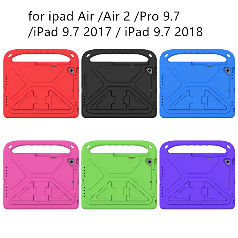 Vingdesign skidbevis textur stötsäker handtag rustning för iPad air 2 pro 9.7 air2 eva material stativ droppe robust fodral med penna slot