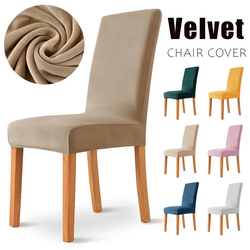 Chair Covers 1/2/4/6PCS Velvet Chair Cover Super Soft Elastic Dining Chair Slipcover Seat Cases For Kitchen Dining Room Wedding Banquet Home 231013