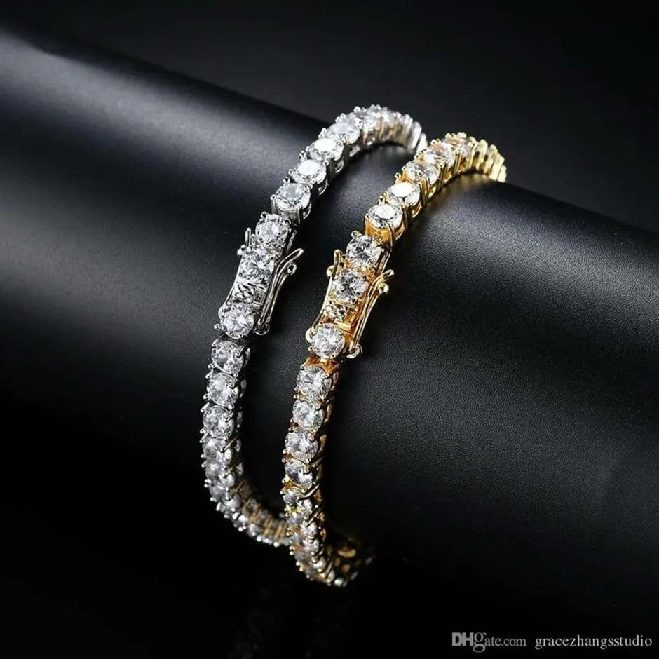 Hip Hop Tennis Diamonds Chain Armband för män Fashion Copper Zircons 7 8 tum Golden Silver Jewelry3296
