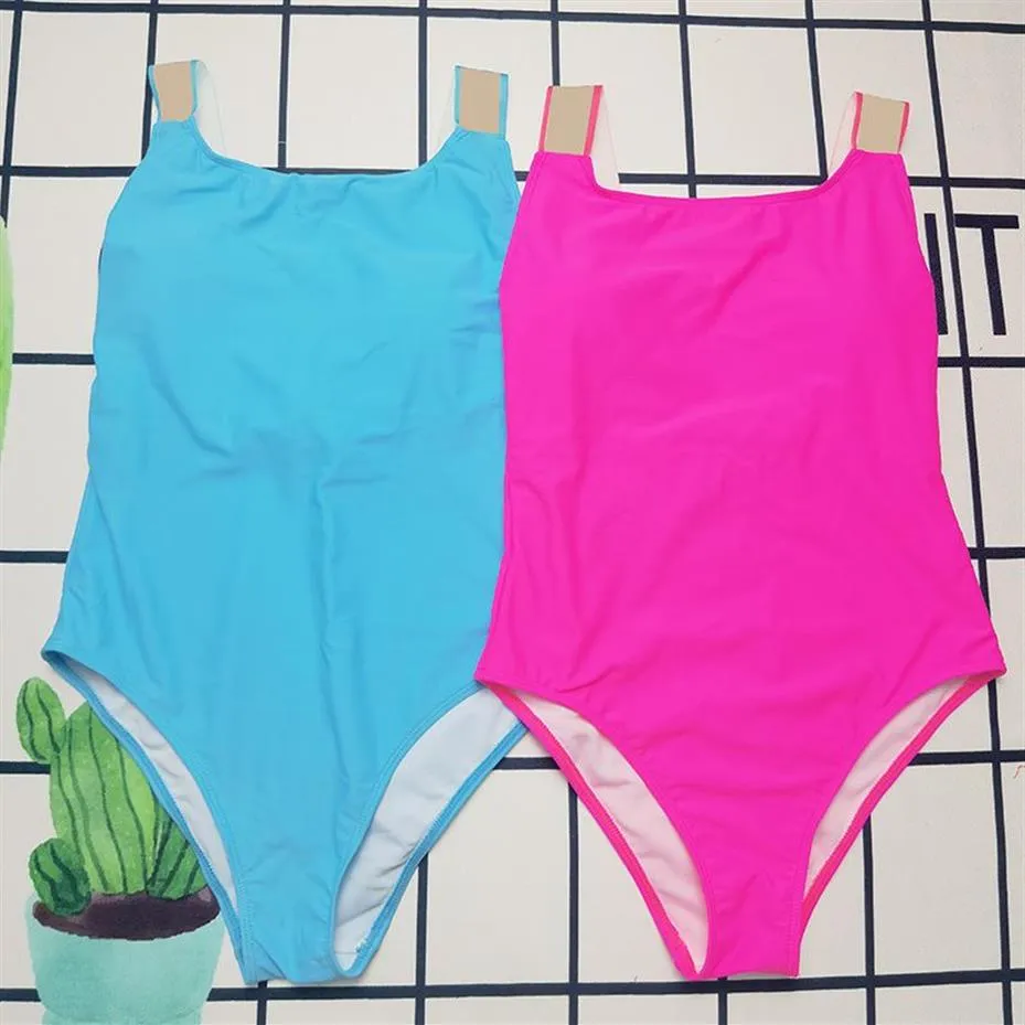 Designer Kvinnor Swimsuit Luxury Pink Blue One Piece Badkläder Padded Backless Beach Bathing Suit Fashion Womens Summer Holiday Swims320s