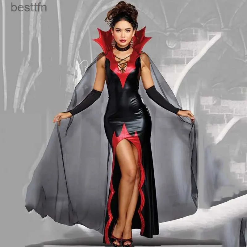 Costume a tema Halloween Vieni Cosplay Vestito da strega Donna Pelle verniciata Prom Magic Vampire Fe Demone Natale Arriva Gioco di ruolo MantelloL231013