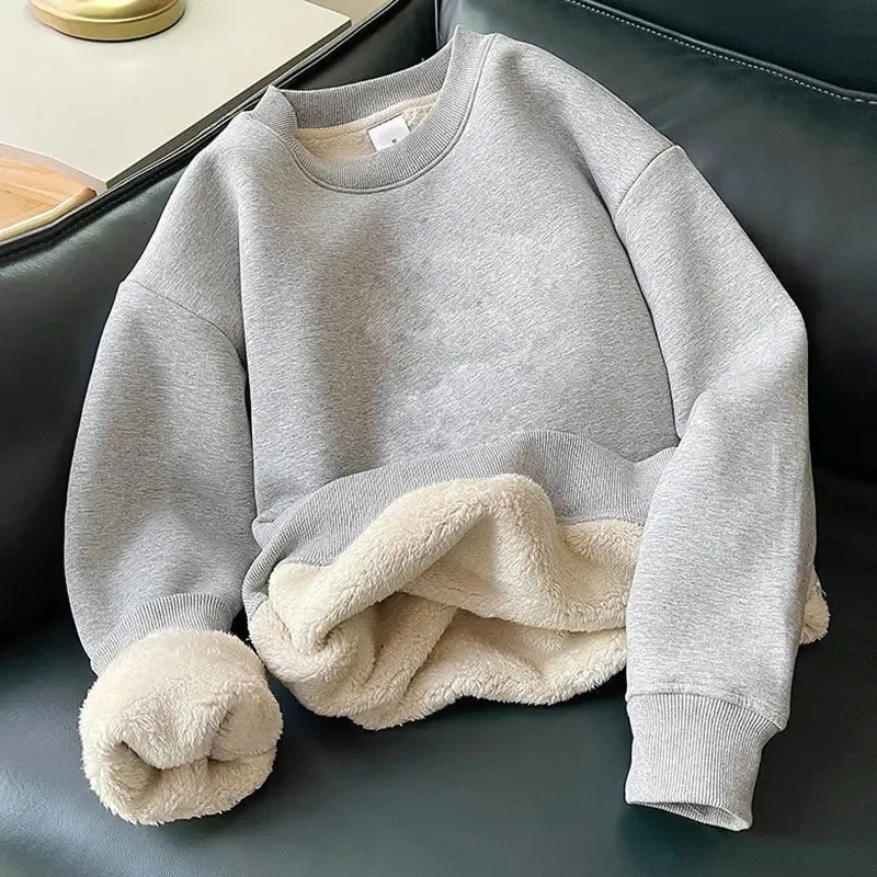 Sweats à capuche pour hommes Sweatshirts hommes hiver polaire épaissi mâle rétro décontracté col rond à manches longues à capuche hauts 2023 solide basique chaud pulls amples 231013