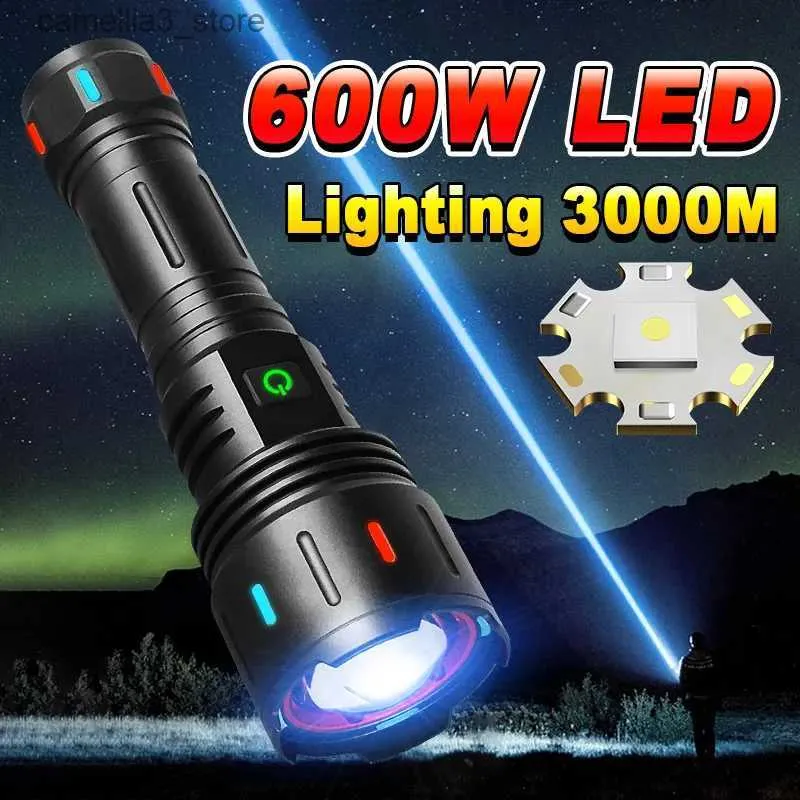 Meşaleler Ultra Güçlü LED El Feneri 18650 Taktik Torch Tip C Şarj Edilebilir Flash Lights XHP360 Kamp Fener Su Geçirmez El Lambası Q231013