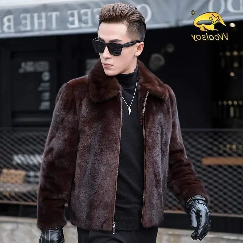 남자 가죽 가짜 가죽 가을 가을 겨울 남성용 가짜 밍크 모피 코트 두꺼운 따뜻한 재킷 패션 남성 친환경 가짜 모피 코트 재킷 L49 231012