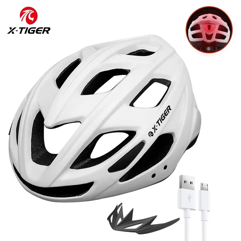 Cycling Helmets X TIGER Bike Helmet MTB LED Light Outdoor Sports Road Racing Mountain Rechargeable Riding Gear 231012