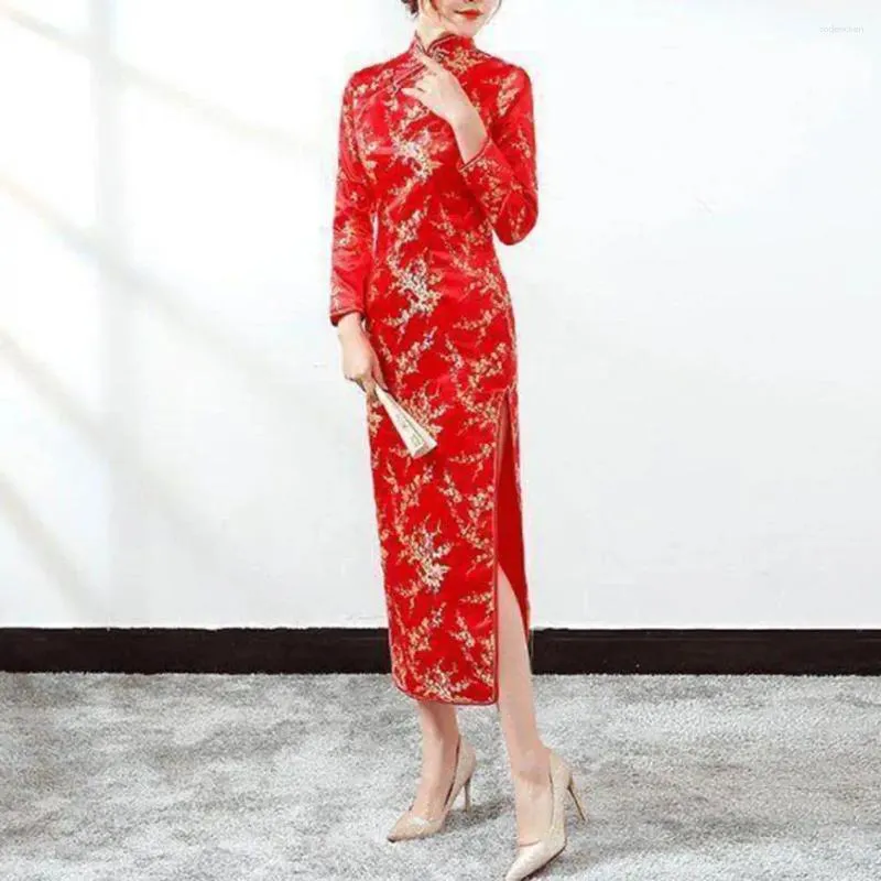 Ubrania etniczne kobiety Cheongsam sukienka Vintage Elegancka elegancka damska damska szczotka na wesele