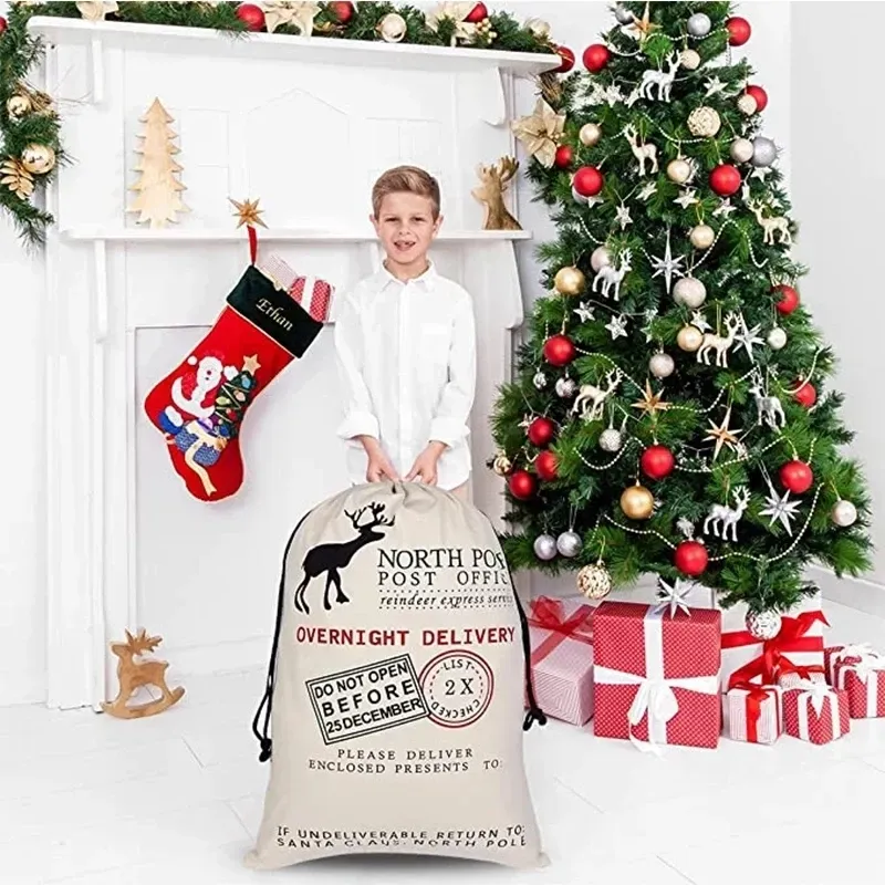 Large Red Christmas Canvas Gift Bag For Kids Reindeer Santa Sack For Xmas 2024 Party Home Decor From Sunhome999 3.68 DHgate.Com