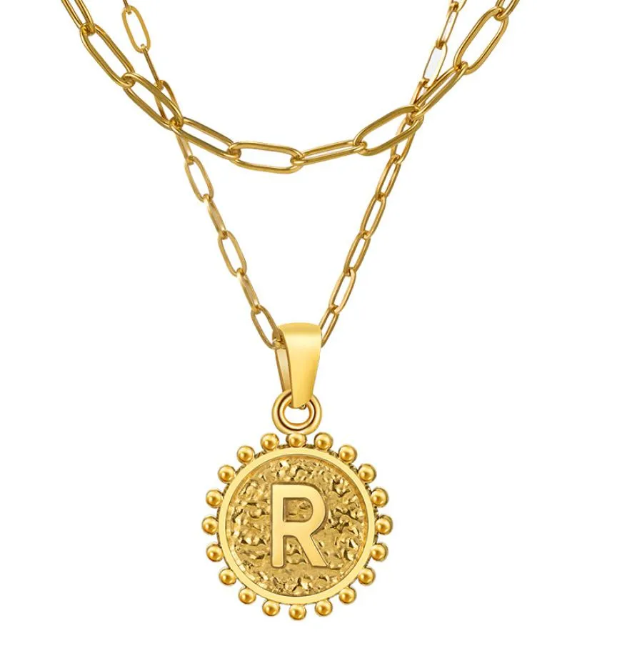 Plaqué Or 18 Carats Délicat Superposition Trombone Lien Chaîne Collier En Acier Inoxydable Pièce Personnalisée Lettre Initiale Layered Gold Neckla4765806