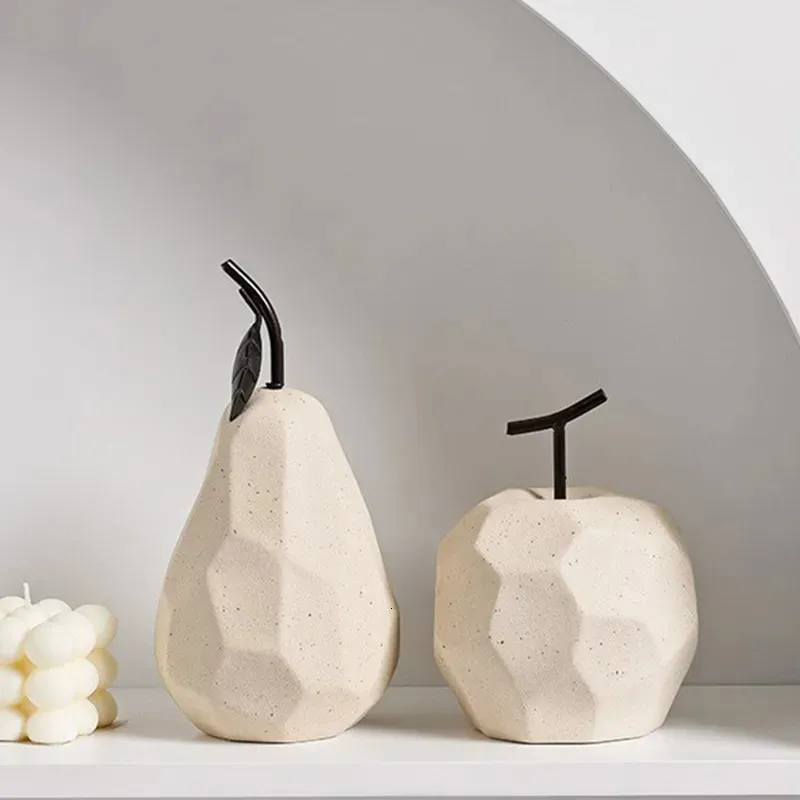 Decorative Objects Figurines Nordic Sculpture Figurines For Interior Office Desk Accessories Home Decor Pear Apple Ceramic Decor Abstract Fruit Ornaments 231012