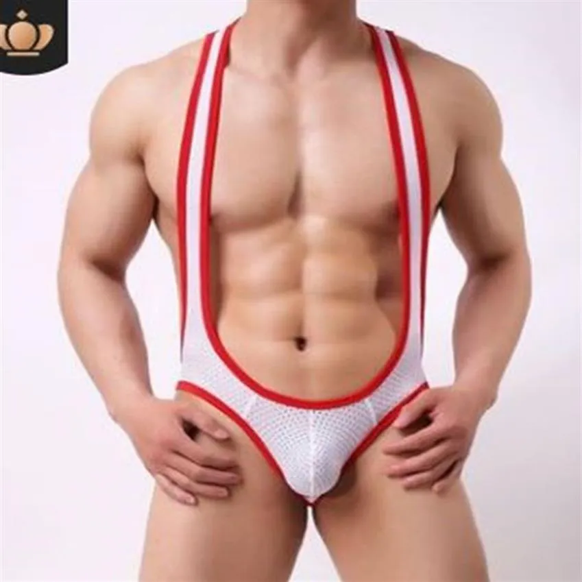 Gay Sexy sous-vêtements hommes body Jockstrap body lutte Singlet justaucorps combinaisons jarretelles Teddies Underpants247v