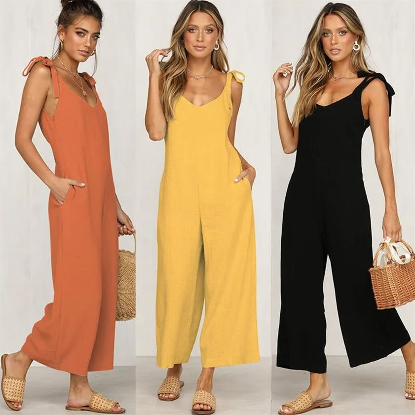 2020 LOOK JUMPSUITS Solid Black Wide Leg Casual Pantsuits Daily Sexy Open Back Rompers Yellow Orange Jumpsuit Stressu SJ-CF18623409