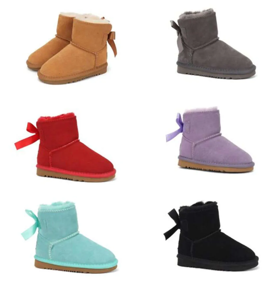 Top-Qualität Aus Uggliess Bow Baby Jungen Mädchen Kinder Schneestiefel Weiches, bequemes Schaffell Plüsch hält warm, schöne Geburtstags- und Weihnachtsgeschenke Kostenloser Versand