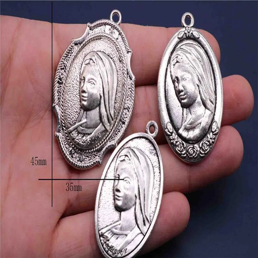 20 Stück Mode gemischte Farbe Jesus Jungfrau Maria Ikone katholischen religiösen Charme Perlen Medaille Armband Halskette194e