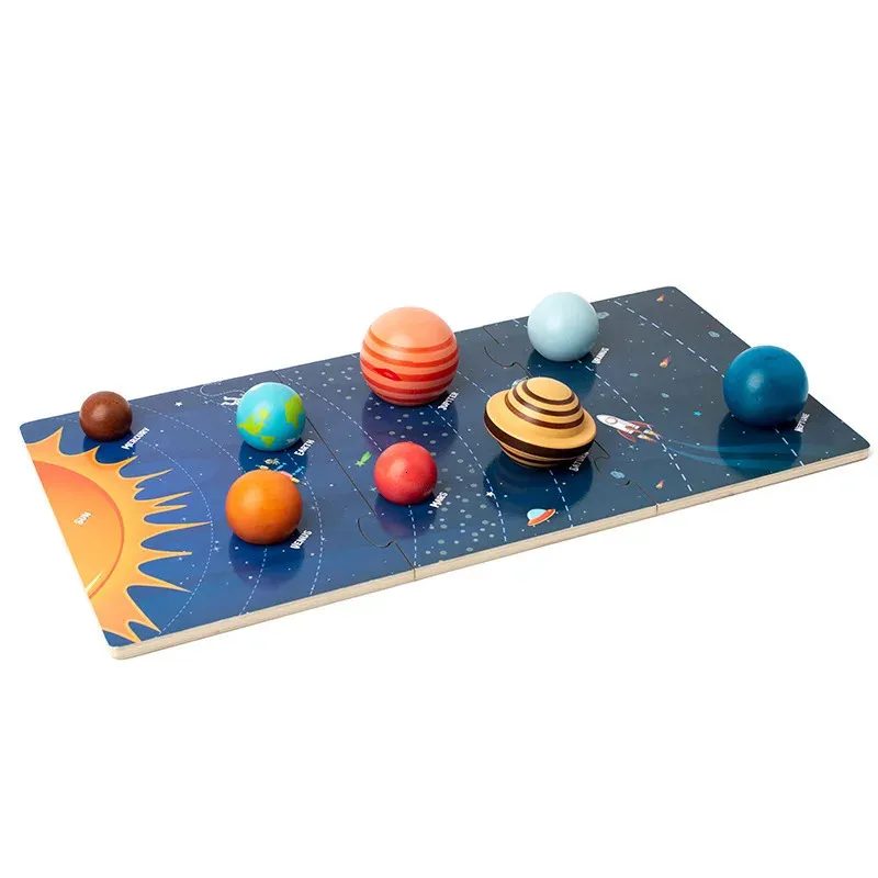 Montessori Wooden 3D Eight Planets Puzzle Toy Solar System Early