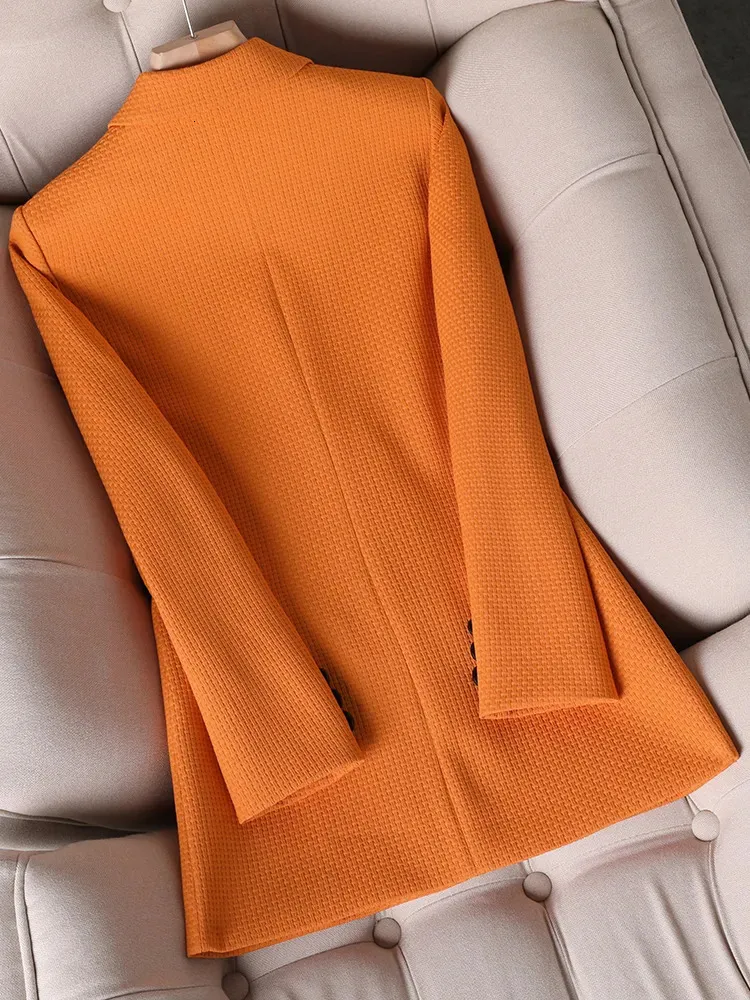 Kvindernes Dragter Blazere Kvinder Formelle Blazer Dame Orange Sort Grøn Ternet Langærmet Enkeltradet Arbejdsjakke Frakke Til Efterår Vinter 231012