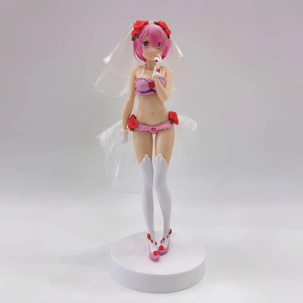 Costumi mascotte 25 cm Figura anime Re: Vita da zero in un altro mondo Remm e Ram Costume da bagno in garza sexy Modello Bambole Giocattolo Regalo Raccogliere in scatola