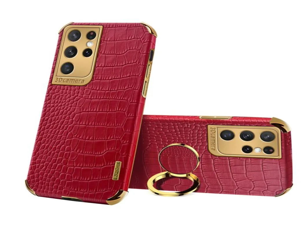 Luxury Crocodile Texture Leather Phone Case för Samsung A72 A52 A71 A51 A41 A21S A12 5G Metal Ring Holder Cover Stuffsäkert3719926