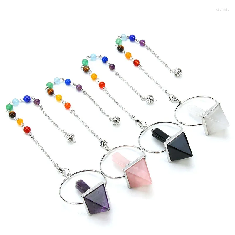 Colares Pingente Reiki Cura 7 Pêndulos de Chakra para Dowsing Pedra Natural Hexagonal Prisma Pirâmide Branco Roxo Cristal Rosa Quartzo