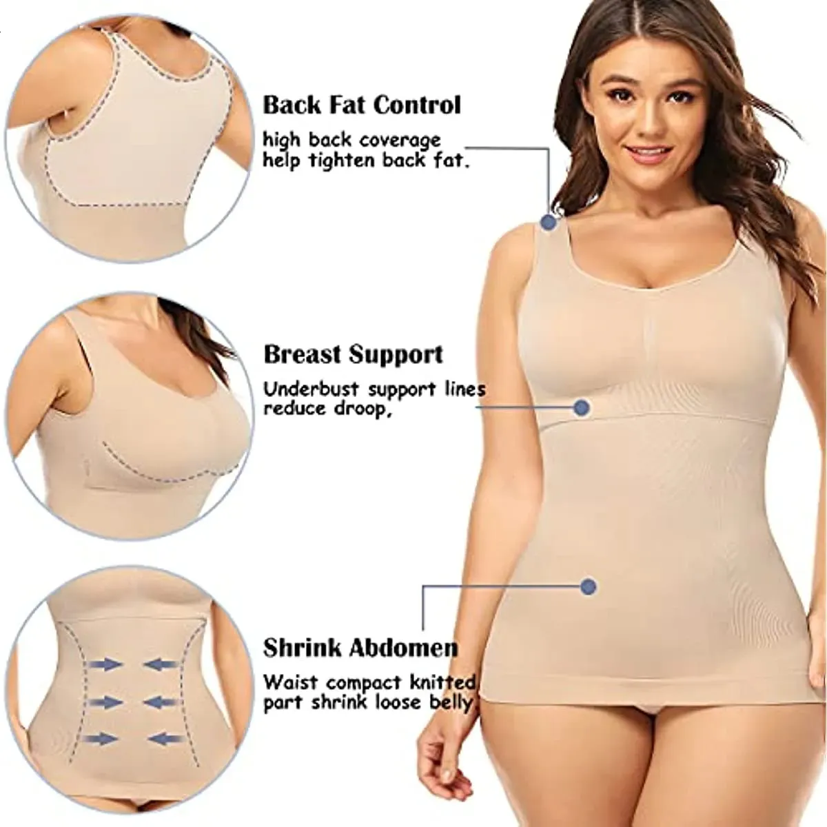 Plus Size Womens Low Waist Body Shaper With Built In Bra Tank Top