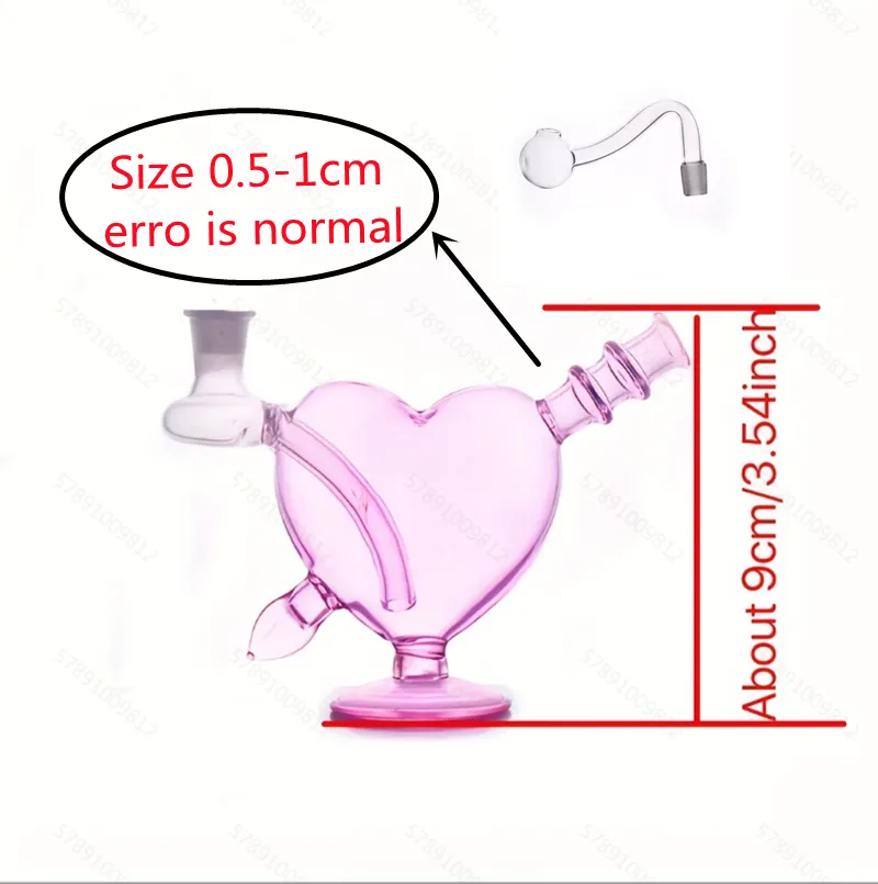 Großhandel Mini-Wasserpfeifen Rosa Herzform Glas-Ölbrenner-Bong Bunte Wasser-Dab-Ölplattformen Bubbler-Bongs mit 10-mm-Rutschtabak-Räucherschale