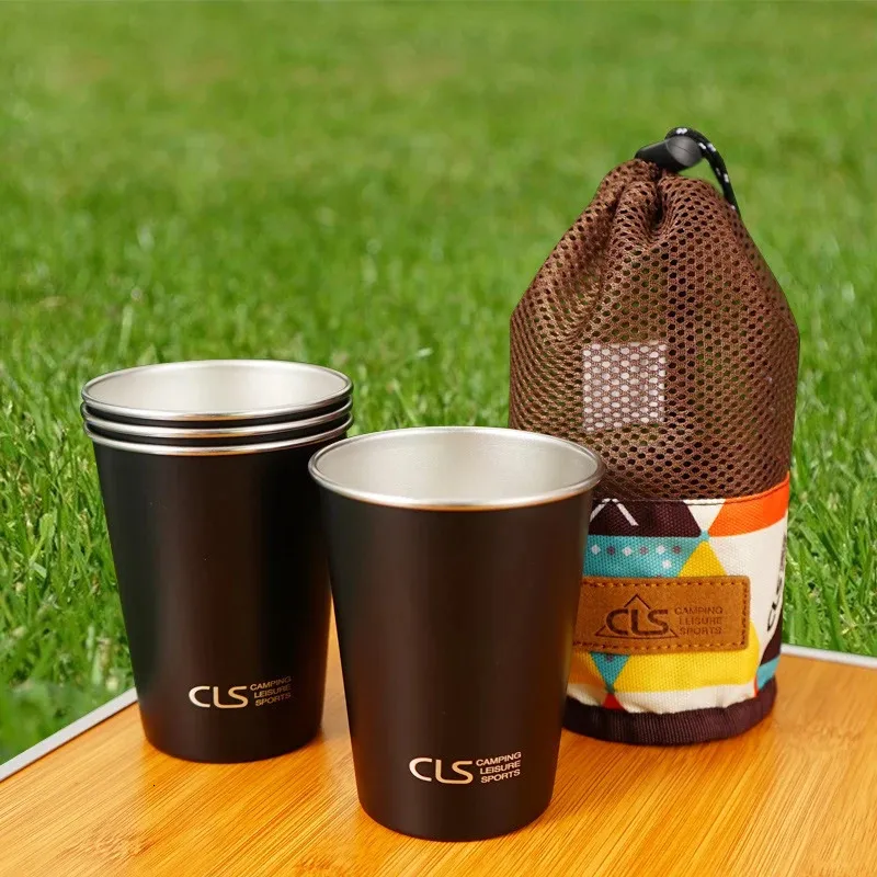 Tasses Holaroom 4 pièces Portable bière eau tasse thé lait café tasse en acier inoxydable tasses pour Camping en plein air pique-nique escalade BBQ Drinkware 231013