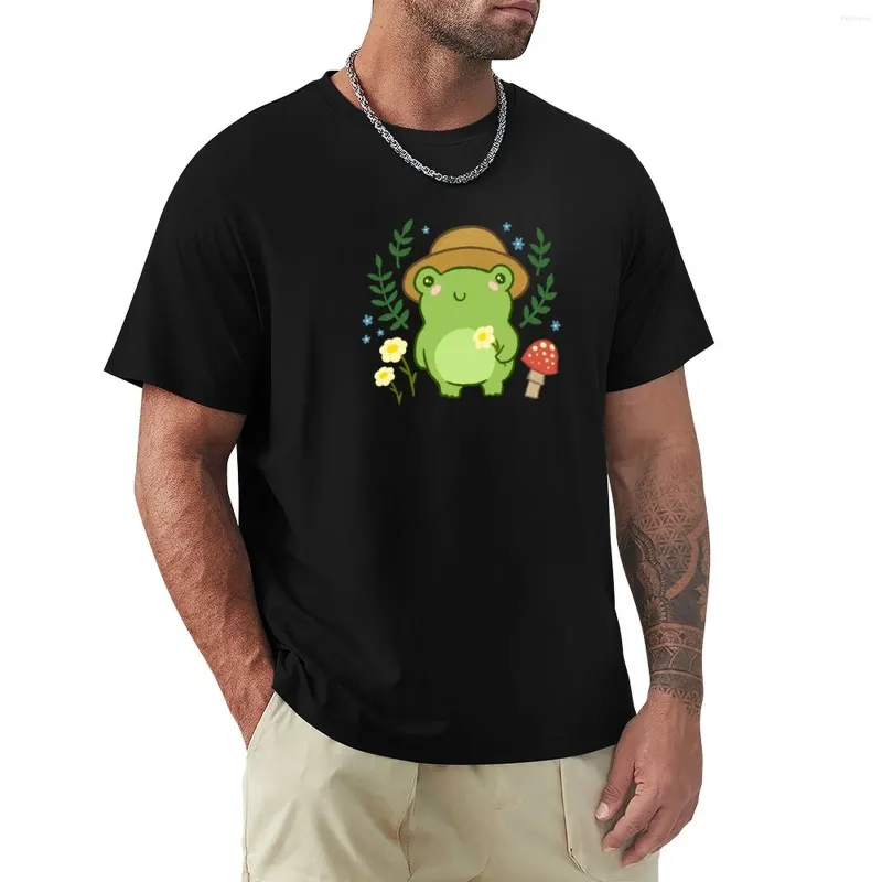 Polos pour hommes Grenouille verte mignonne avec chapeau de jardinier - Fleurs de fleurs de champignons Plantes Kawaii Esthétique Drôle Cottagecore Froggy Nature I T-Shirt