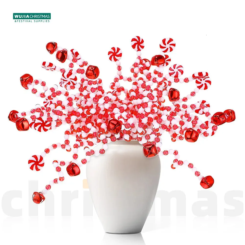 Christmas Decorations 24/36/50pcs Curly Candy Christmas Ornaments Red White Picks Bells Lollipops for Xmas Tree Topper Decor Home Crafts Party Navidad 231013