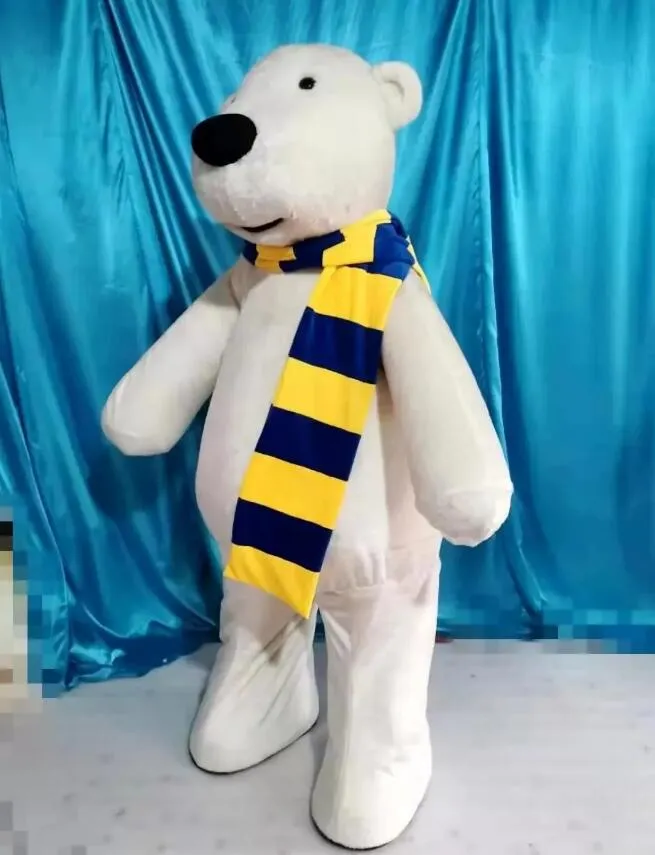 2024 Halloween Costume de mascotte d'ours polaire blanc Dessin animé en peluche Personnage de thème Anime Taille adulte Carnaval de Noël Fête d'anniversaire Tenue fantaisie