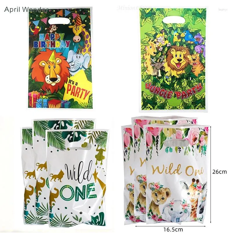 Cadeau cadeau 20pcs / lot petit garçon fille bébé joyeux anniversaire dessin animé lion fournitures de fête enfants sac de butin sauvage un sacs