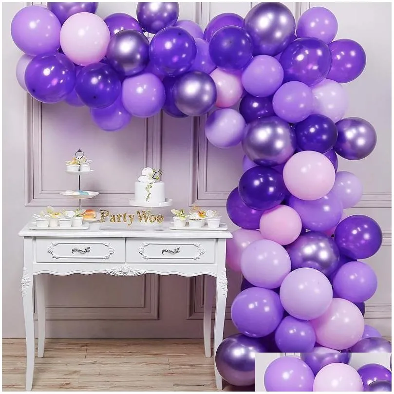 Decoração de festa Decoração de festa Balões roxos Garland Arch Kit Balão de látex Globos Decorações de aniversário de casamento Supl Dhzxn