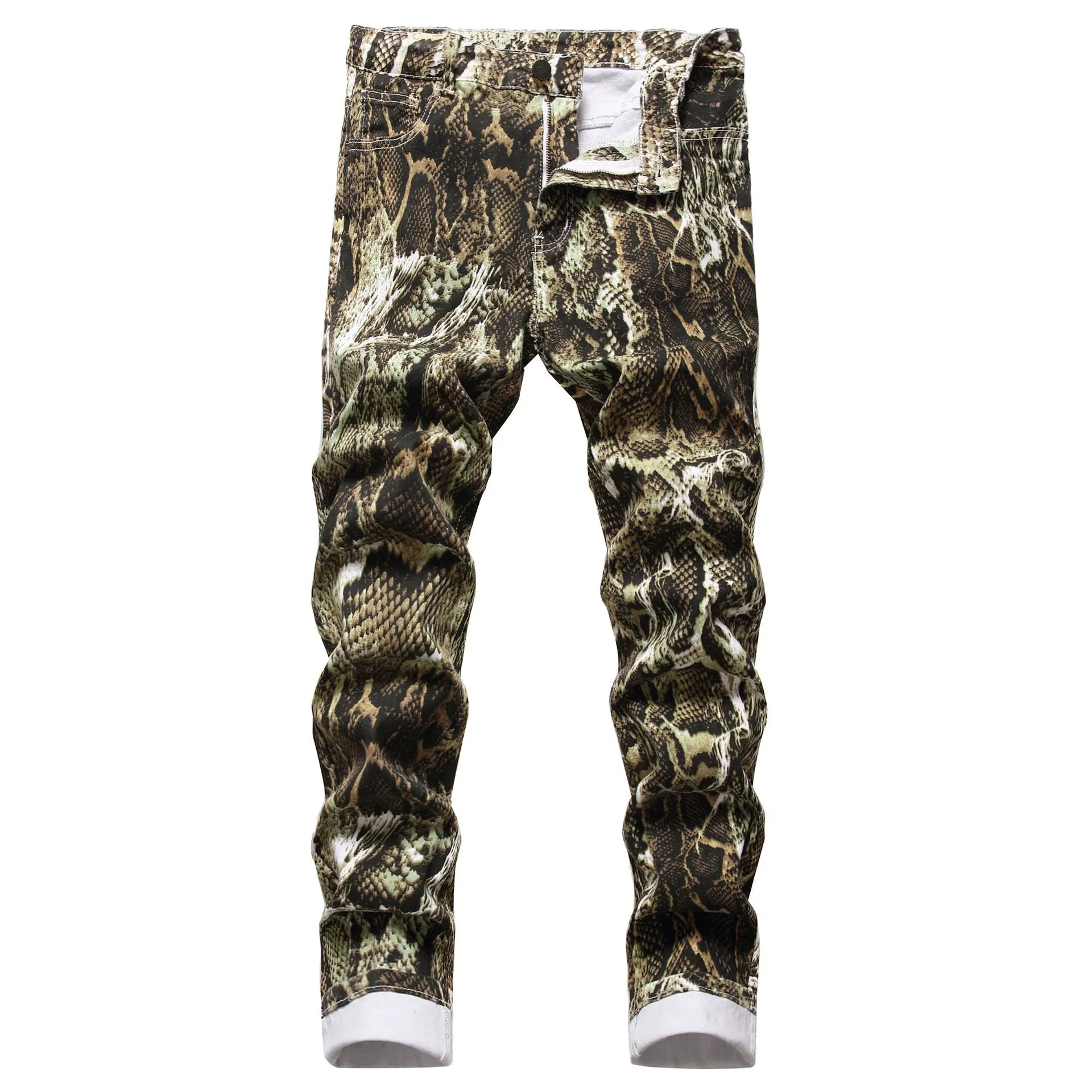 Mens yılan cilt baskısı Camoflague orijinal tasarımcı ince hip hop rock kot pantolon erkekler skinny jeans sokak kıyafeti 33-44